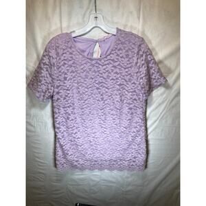 Teddi Rose Floral Lace Overlay Short Sleeve Top, Women’s, Color Purple Medium